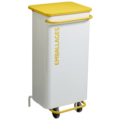 Poubelle de tri mobile couleur Jaune pour déchets emballages 110 litres