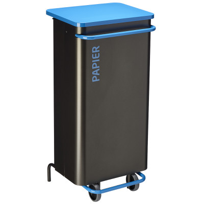 Poubelle de tri mobile couleur Bleu / Gris pour déchet papier 110 litres