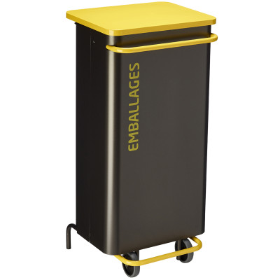 Poubelle de tri mobile couleur Jaune / Gris pour déchets emballages 110 litres