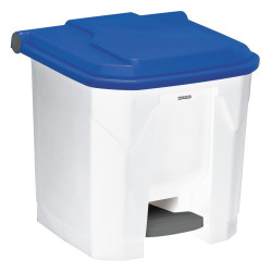 Poubelle plastique à pédale blanche couvercle bleu 30L, 50L, 80L et 100L