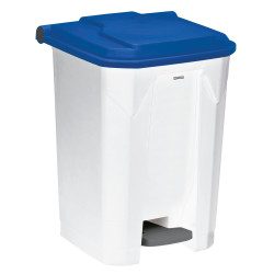 Poubelle plastique à pédale blanche couvercle bleu 30L, 50L, 80L et 100L