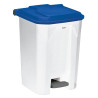 Poubelle plastique à pédale blanche couvercle bleu 30L, 50L, 80L et 100L