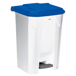 Poubelle plastique à pédale blanche couvercle bleu 30L, 50L, 80L et 100L