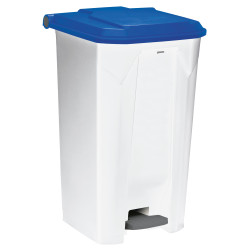 Poubelle plastique à pédale blanche couvercle bleu 30L, 50L, 80L et 100L