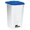 Poubelle plastique à pédale blanche couvercle bleu 30L, 50L, 80L et 100L