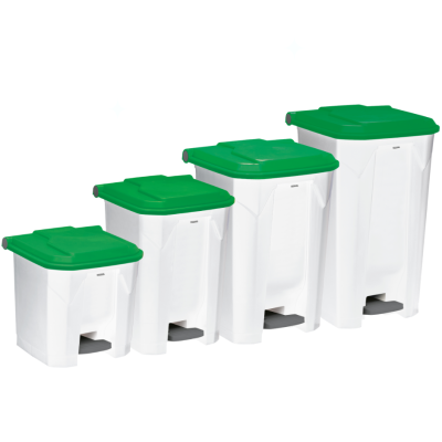 Poubelle plastique à pédale blanche couvercle vert 30L, 50L, 80L et 100L