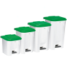 Poubelle plastique à pédale blanche couvercle vert 30L, 50L, 80L et 100L