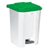 Poubelle plastique à pédale blanche couvercle vert 30L, 50L, 80L et 100L