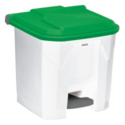 Poubelle plastique à pédale blanche couvercle vert 30L, 50L, 80L et 100L