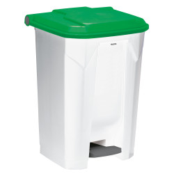 Poubelle plastique à pédale blanche couvercle vert 30L, 50L, 80L et 100L