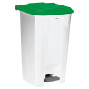 Poubelle plastique à pédale blanche couvercle vert 30L, 50L, 80L et 100L