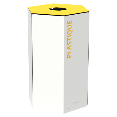 Poubelle de tri sélectif pour plastique 50L Blanc / Jaune avec ou sans serrure