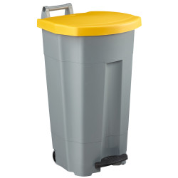 Poubelle plastique mobile à pédale couvercle jaune 90L