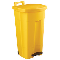 Poubelle plastique mobile à pédale couvercle jaune 90L