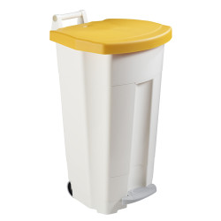 Poubelle plastique mobile à pédale couvercle jaune 90L