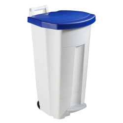 Poubelle plastique mobile à pédale couvercle bleu 90L