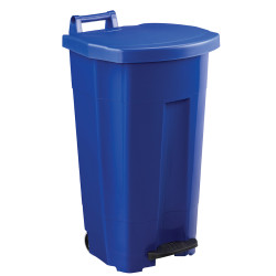 Poubelle plastique mobile à pédale couvercle bleu 90L