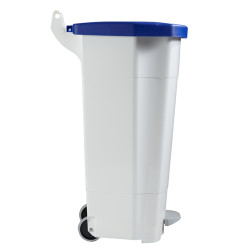 Poubelle plastique mobile à pédale couvercle bleu 90L