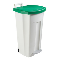 Poubelle plastique mobile à pédale couvercle vert 90L