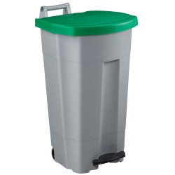 Poubelle plastique mobile à pédale couvercle vert 90L