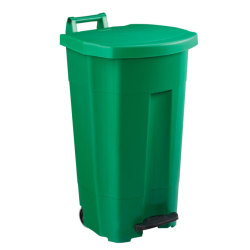 Poubelle plastique mobile à pédale couvercle vert 90L