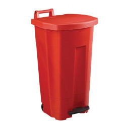 Poubelle plastique mobile à pédale couvercle rouge 90L