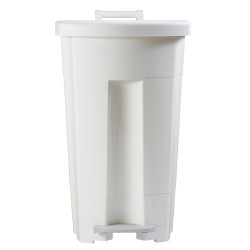 Poubelle plastique mobile à pédale couvercle blanc 90L