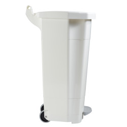 Poubelle plastique mobile à pédale couvercle blanc 90L