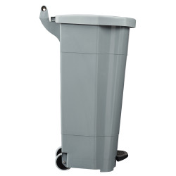 Poubelle plastique mobile à pédale couvercle gris 90L