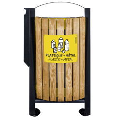 Poubelle extérieure à façade bois sur pied double compartiment - 2x60L - ARKEA