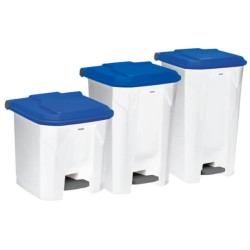 Poubelle plastique à pédale blanche couvercle bleu 30L, 45L et 90L