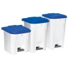 Poubelle plastique à pédale blanche couvercle bleu 30L, 45L et 90L
