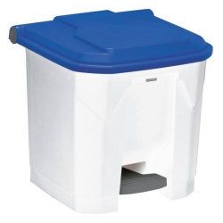 Poubelle plastique à pédale blanche couvercle bleu 30L