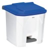 Poubelle plastique à pédale blanche couvercle bleu 30L