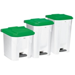 Poubelle plastique à pédale blanche couvercle vert 30L, 45L et 90L