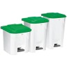 Poubelle plastique à pédale blanche couvercle vert 30L, 45L et 90L