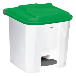 Poubelle plastique à pédale blanche couvercle vert 30L
