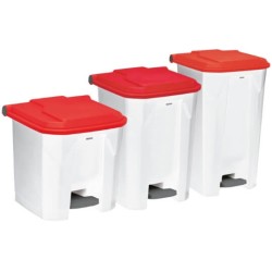 Poubelle plastique à pédale couvercle rouge 30L, 45L et 90L