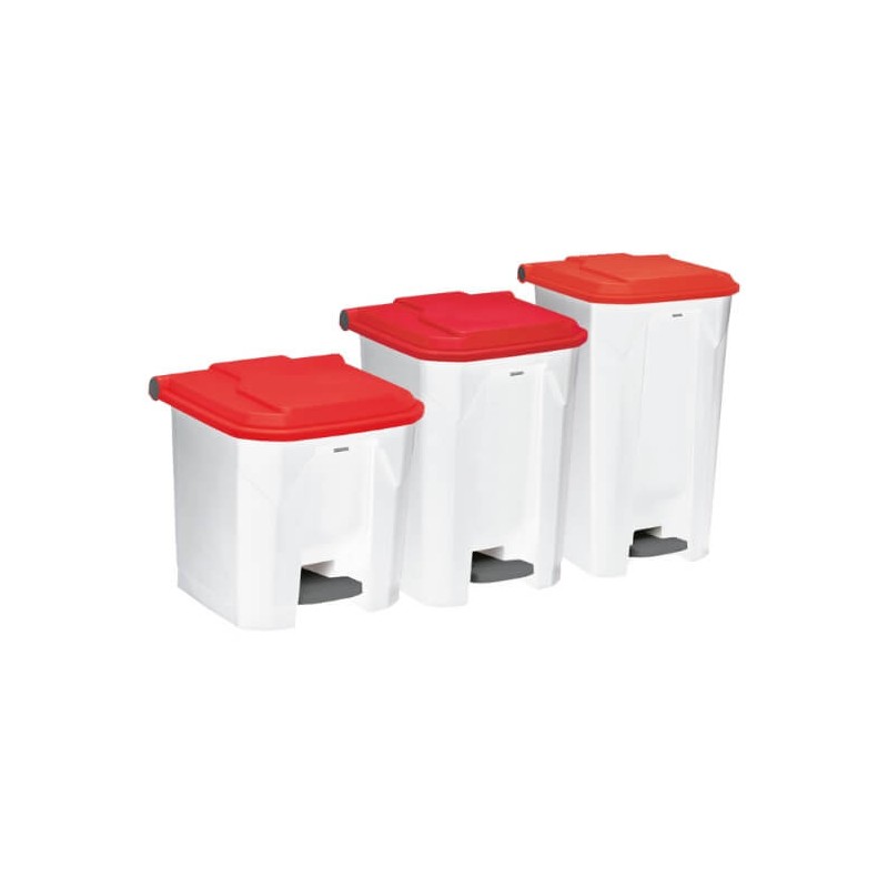 Poubelle plastique à pédale couvercle rouge 30L, 45L et 90L