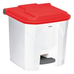 Poubelle plastique à pédale couvercle rouge 30L