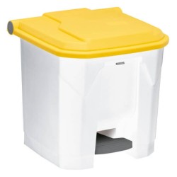 Poubelle plastique à pédale couvercle jaune 30L