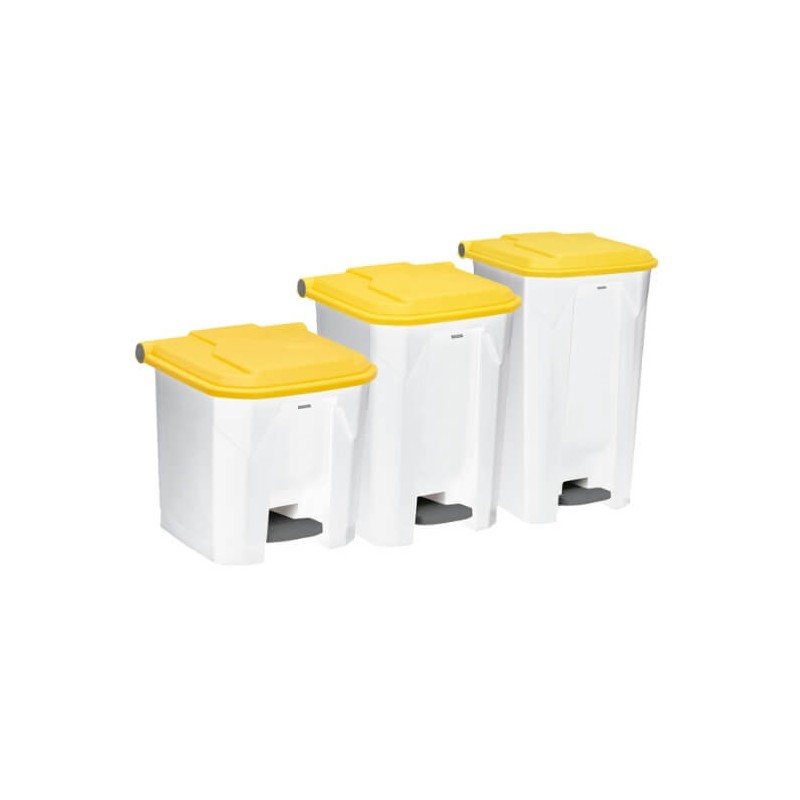 Poubelle plastique à pédale couvercle jaune 30L, 45L et 90L