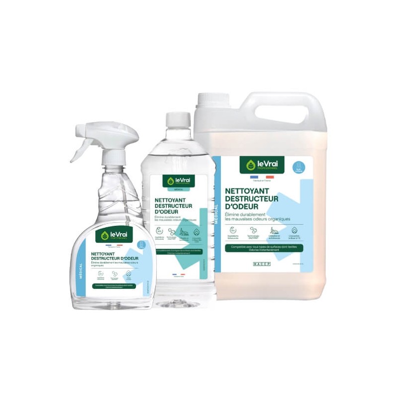 Nettoyant médical destructeur d’odeur 750ml à 5L Le Vrai Nettoyant médical destructeur d’odeur 750ml à 5L Le Vrai