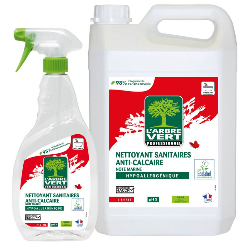 Anti-calcaire salle de bain L'Arbre Vert, spray 740 ml et bidon 5 L
