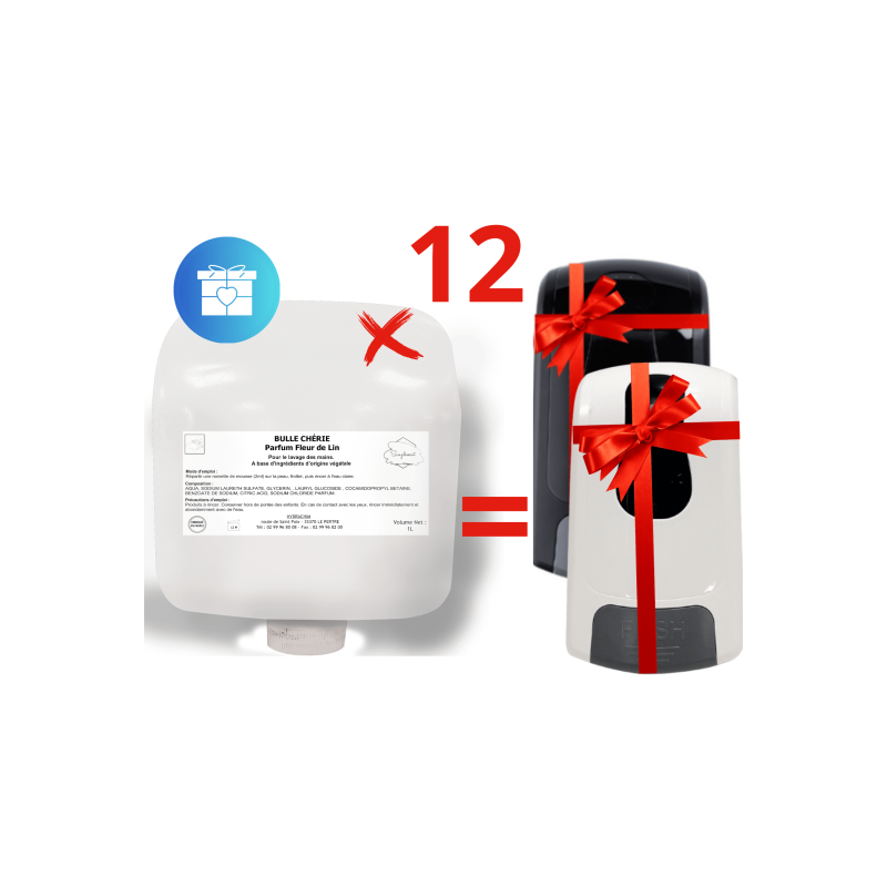 Pack 12 cartouches savon mains mousse + 1 distributeur blanc offert