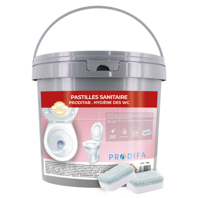 Pastille WC anti-calcaire effervescente Prodifa, seau de 100