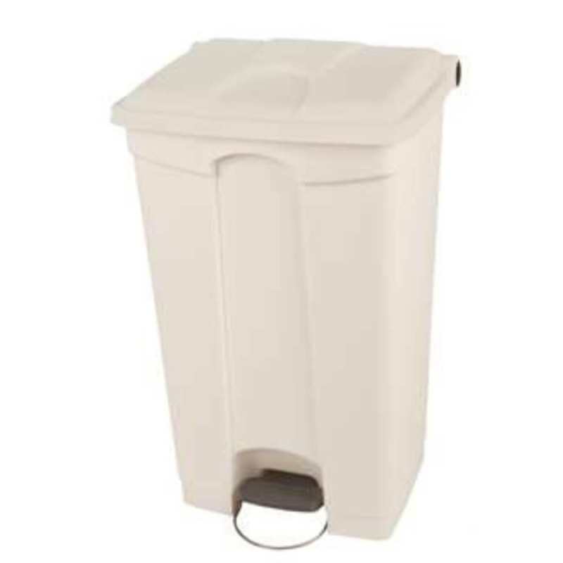 Poubelle plastique à pédale 90L blanche avec couvercle blanc