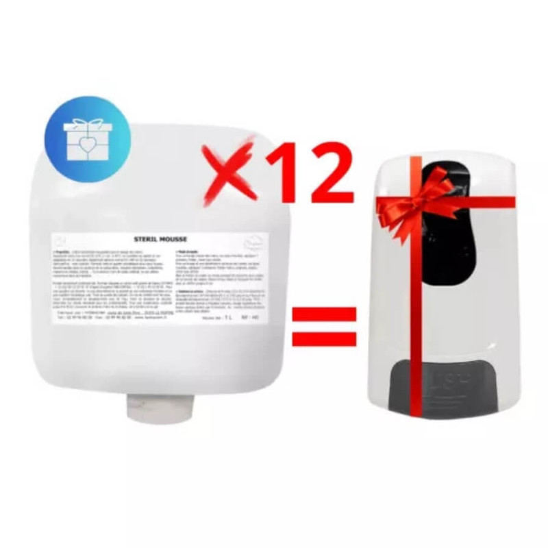 Pack 12 cartouches savon mains mousse antibactérien + 1 distributeur offert