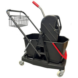 Chariot double seau + presse avec panier porte produit