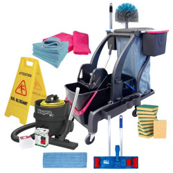 Station de nettoyage professionnelle complète Nupro - chariot, aspirateur & lavage à plat